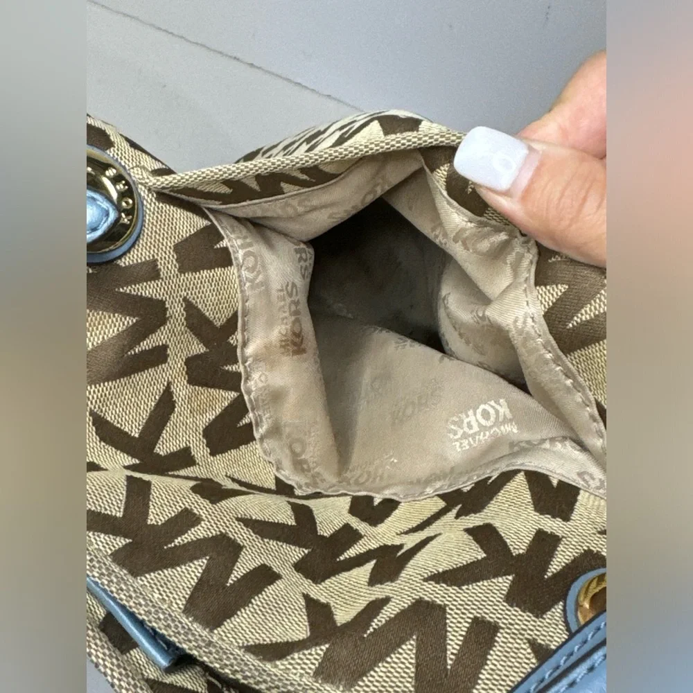 Michael Kors Brown And Blue Tote Bag Magnetic Closure